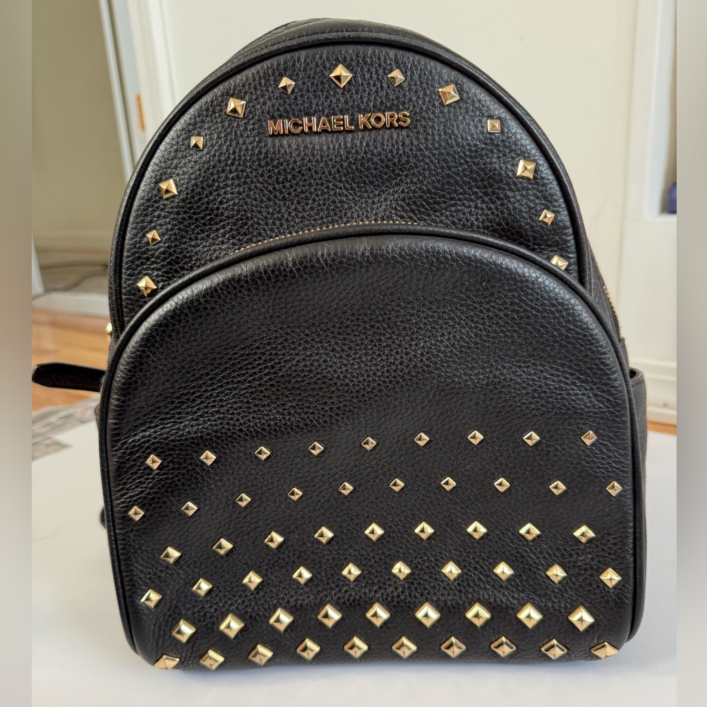 Michael Kors Black Pebbled Leather Mini Backpack With Gold Studs